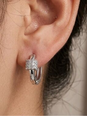 Minimalist Silver Dainty Pave CZ Huggie Hoops Everyday Jewelry Water Resistant